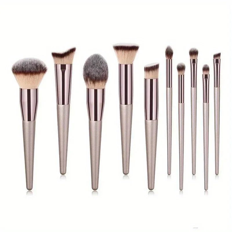 10PCS Champagne Gold Brush Set